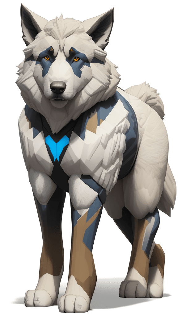 AI generated: Alpha Dog CAUCASIAN SHEPHERD DOG, by Ultimate Marvel Art, digital blueprints sketch with multicolore...