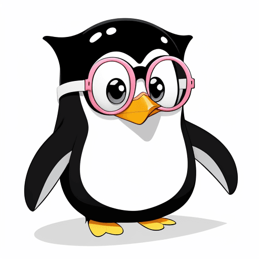 AI generated: design t-shirt graphic, cute cartoon penguin with glasses coloring pages, full white, fleischer cart...
