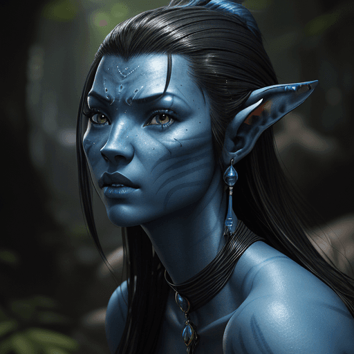 AI generated: Avatar movie beautiful omataciya woman,,blue skin,black hair, cinematic shot, intricate, photorealis...