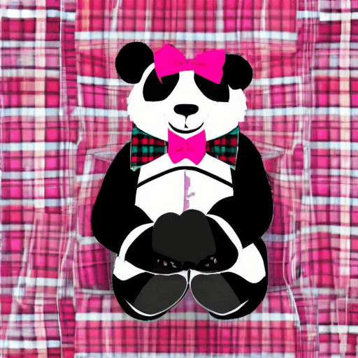 AI generated: a panda wearing a black hats tartan bow tie and pink rollers-skate