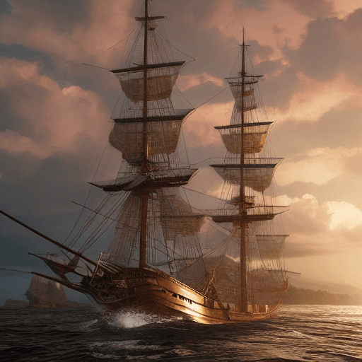 AI generated: Photo of a ultra realistic sailing ship, dramatic light, pale sunrise, cinematic lighting, battered,...