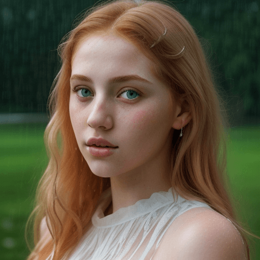 AI generated: A 22 yo jewish woman wearing a white dress in a rainy evening. This portrait is the best representat...