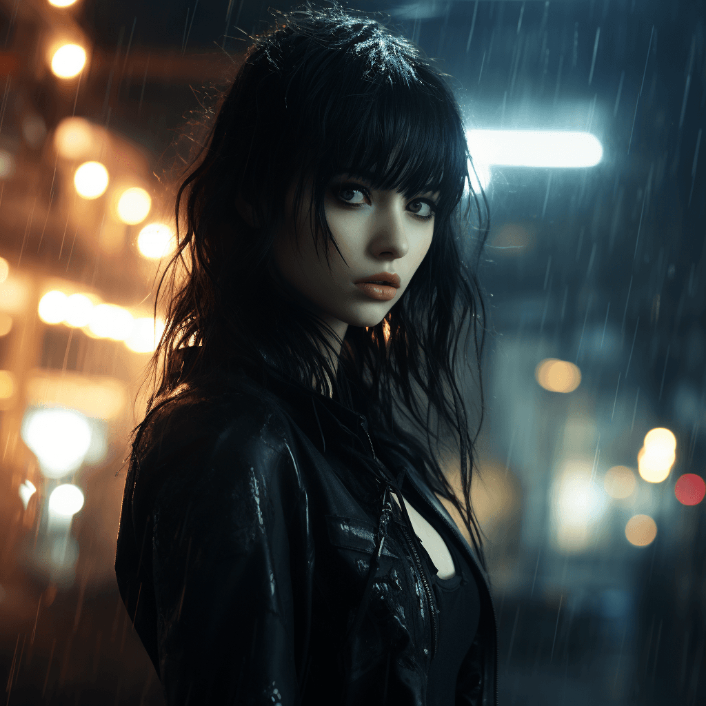 AI generated: Female, Cyberpunk Night City, black hole, singularity, apocalypse, nihilism, Cthuru, grand worldview...