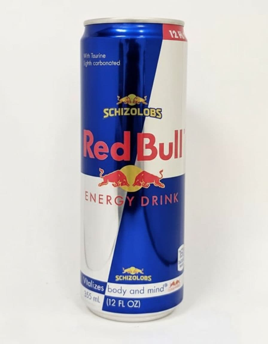 AI generated: i want this redbull but branded with a collaboration with Schizolobs