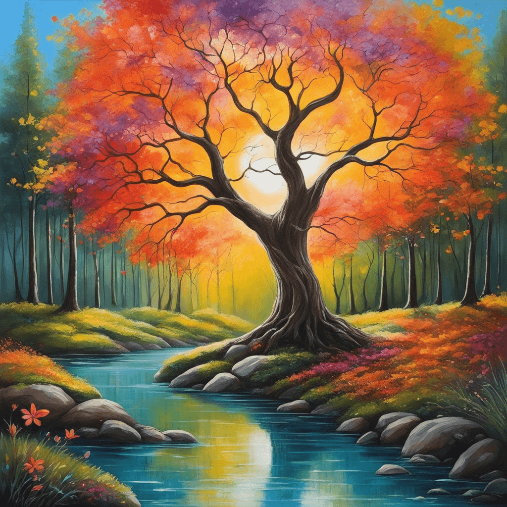 AI generated: Crea una pintura que capture la belleza etérea y mágica de un bosque en el crepúsculo. Utiliza una p...