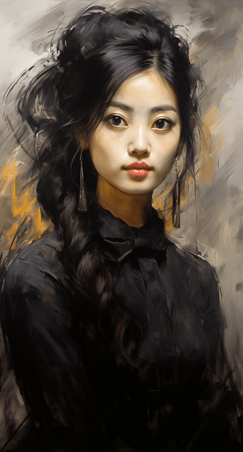AI generated: charcoal drawing by Odilon Redon, sketch portrait, face only, an absolutely gorgeous petite Korean w...