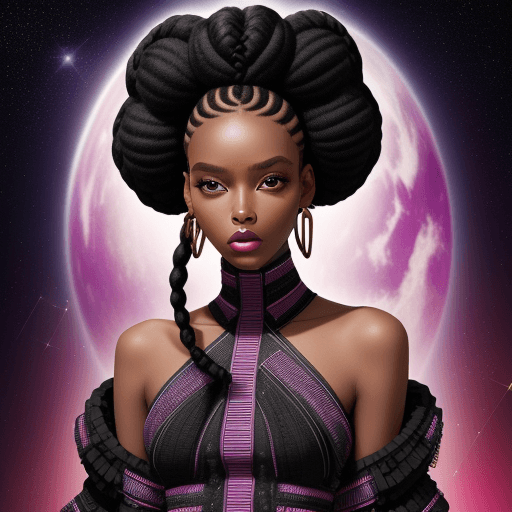 AI generated: Fashion black model perfect harmony face Intergalactic Girl, Geometric Elegance future style, l with...