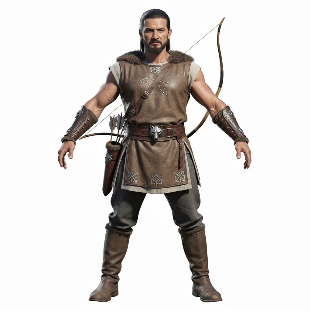 AI generated: A heroic ancient Turkic warrior standing with arms and legs open in a strong, symmetrical stance on ...
