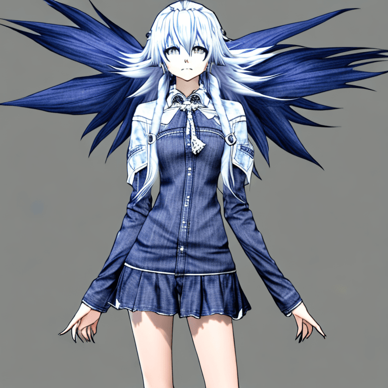 AI generated: anatomically correct, full body t-pose view of anime wolf girl with Chambray blue and white hair, ar...