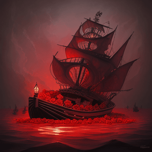 AI generated: A rose boat, floating in hell