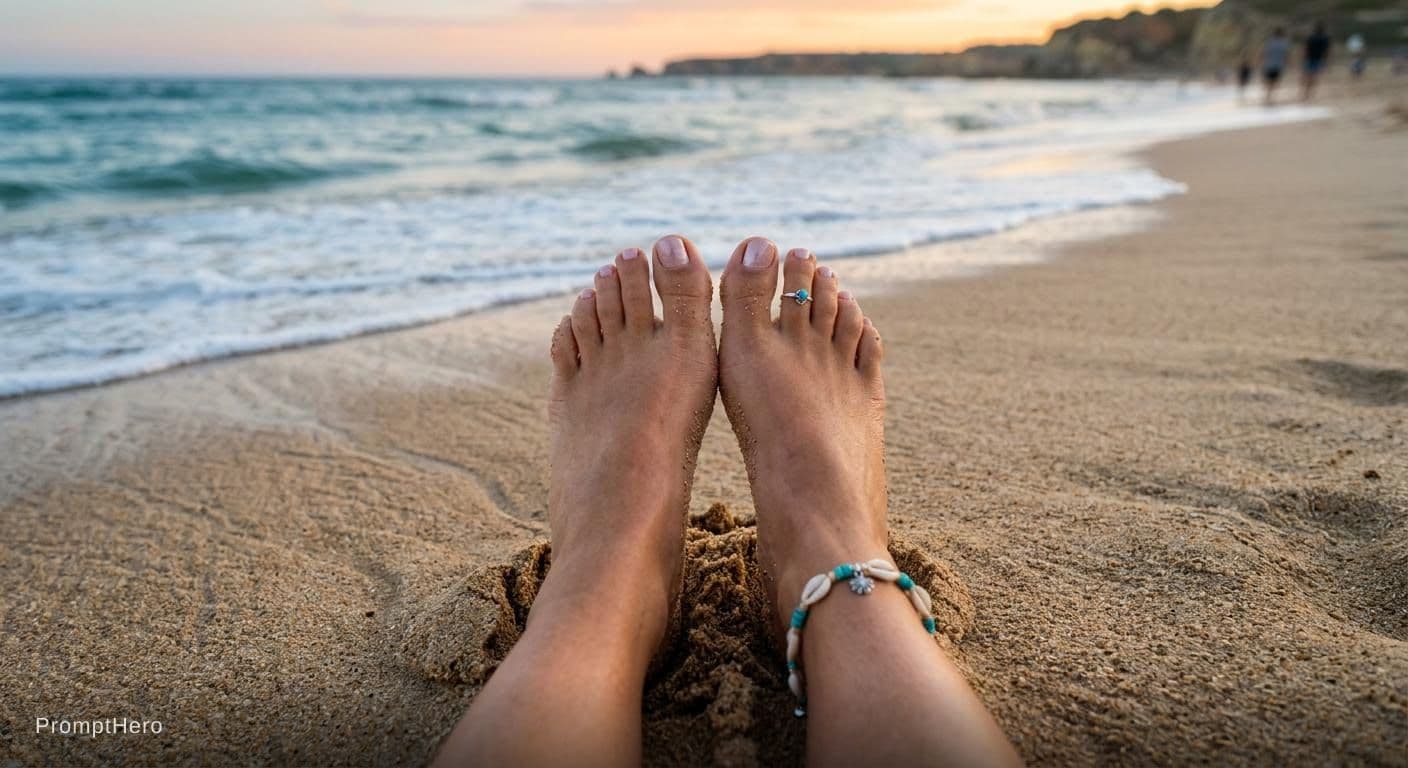AI generated: a beatiful display of a pair feet in the sand 