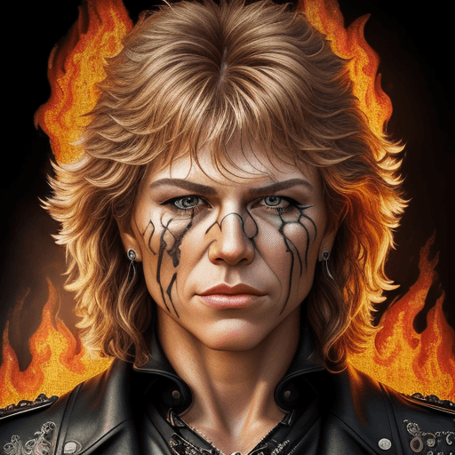 AI generated: pensive face made entirely of oil flames, Bon Jovi's thinger face, the face slowly fades, detailed l...