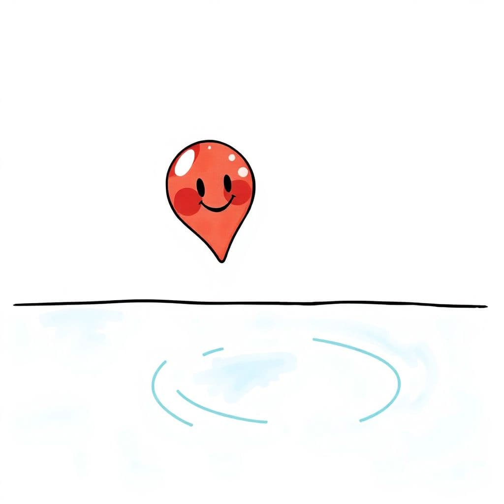 AI generated: style character Little red marble, happy sliding down to the pool, in a thick line hand-drawn style,...