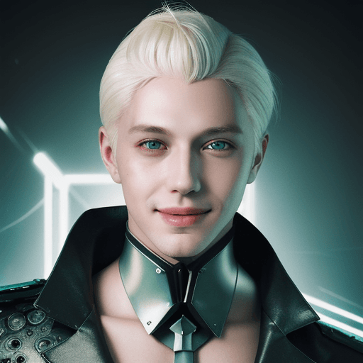 AI generated: An illustration of a charismatic man with platinum blonde hair, in the style of Papier-Collé, Thomas...