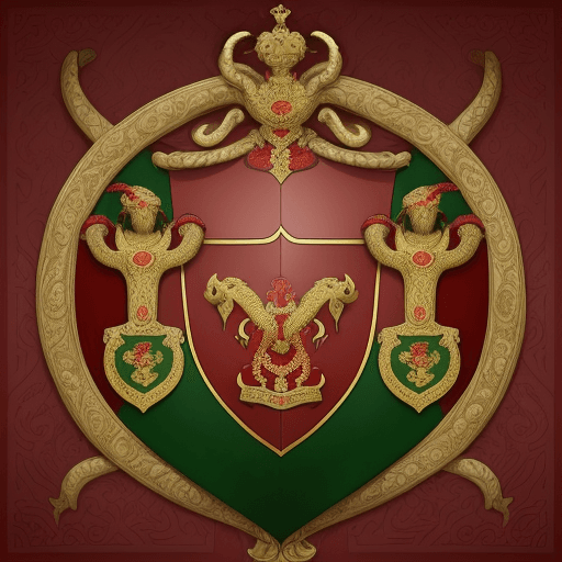 AI generated: A heraldic coat of arms depicting a red background with a golden cup from which emerge three green s...