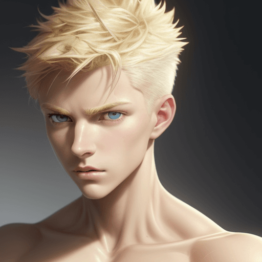 AI generated: Stable Diffusion prompt: Masterpiece, best quality, boy, white spiked short hair, wheat-colored skin...