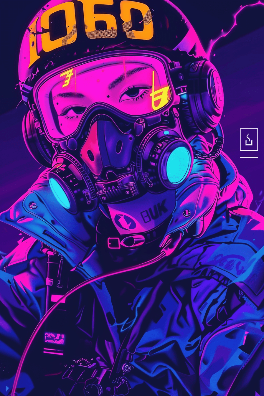 AI generated: Use neon synthwave colors such as purple, royal blue and black and use cartoonish art style to creat...