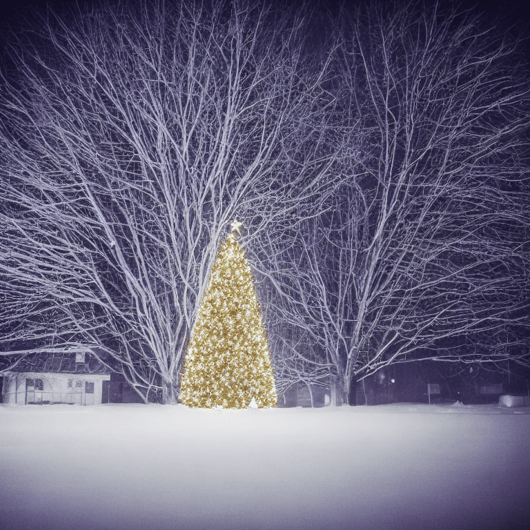 AI generated: Huge Christmas Tree with tousands lights in a town with lot of snow in the style of Gregory Crewdson...