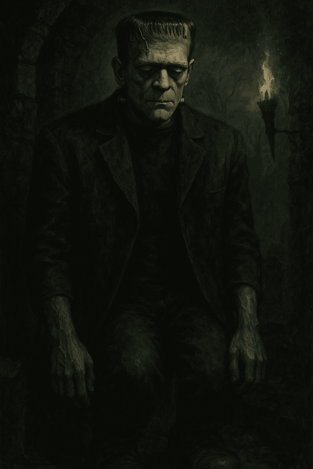 AI generated: Create a detailed and evocative illustration of the Frankenstein creature as portrayed by Boris Karl...