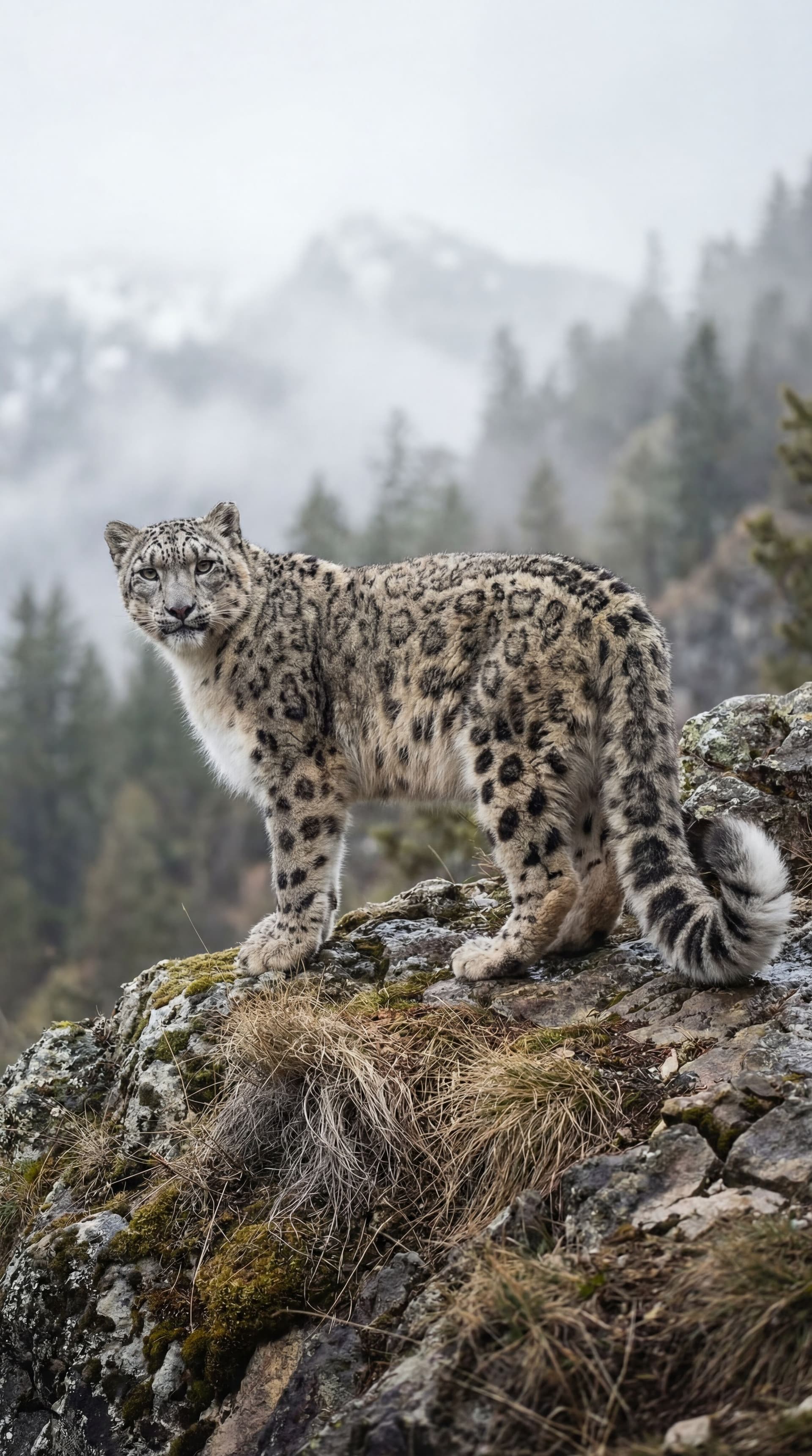 AI generated: {
“prompt”: “A hyperrealistic wildlife photograph of an adult snow leopard (Panthera uncia) standing...