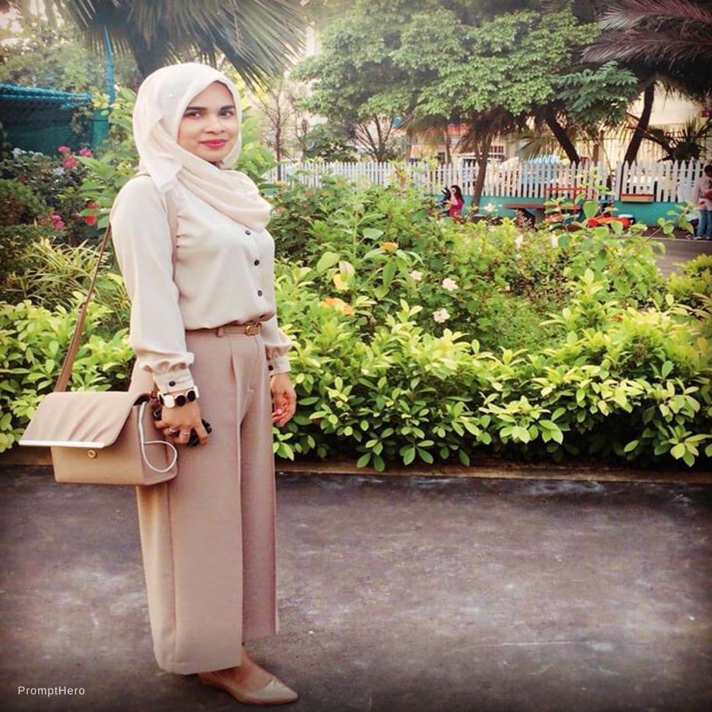AI generated: Remove hijab , change dress to the shirt and short