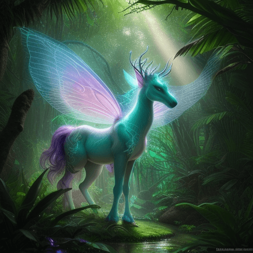 AI generated: An enchanting mythical creature in the heart of the jungle, captured in an ultra-detailed closeup wi...
