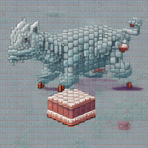 AI generated: Bizarre horse-pig monster, pixel art game character, top-down perspective, SNES style.