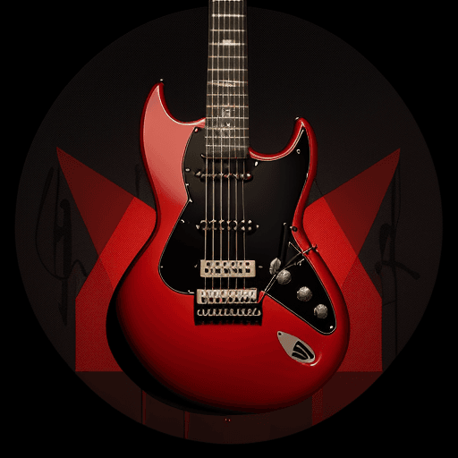 AI generated: hyperrealistic logo, "YBA" message, red color, black background, black and red electric guitar