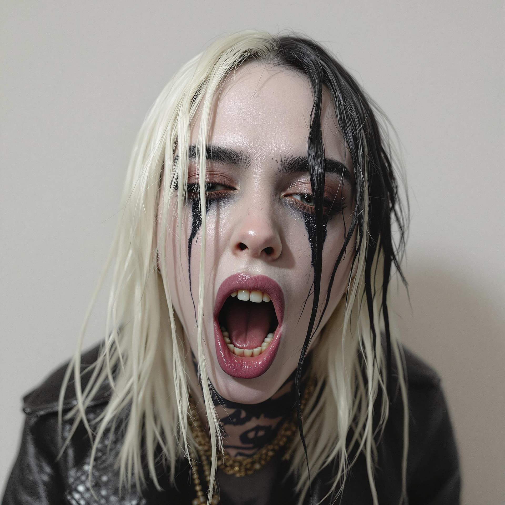 AI generated: billie eilish, horny face, cum covered face, nude