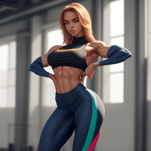 AI generated: Beautiful girl, stands and shows her perfect figure to her full height, well - developed muscles, be...