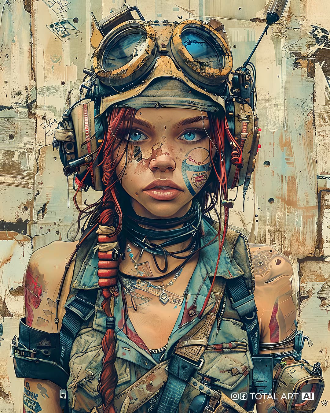 AI generated: young beautiful European woman, random illustrations to fill a post-apocalyptic comic book, mix of m...