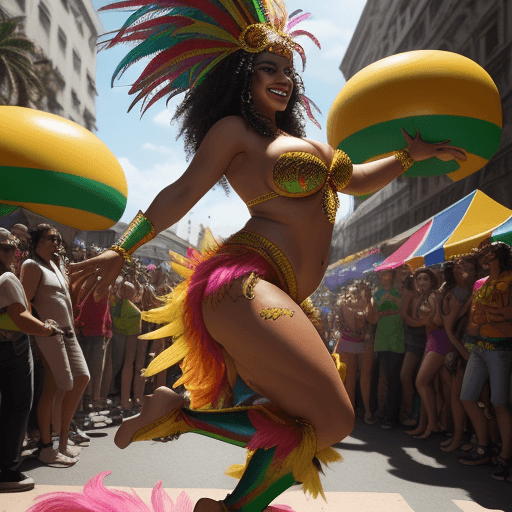 AI generated: crowds of people at Brazilian Carneval, dramatic shadows, rim lighting, Latina female 26yo, carnival...