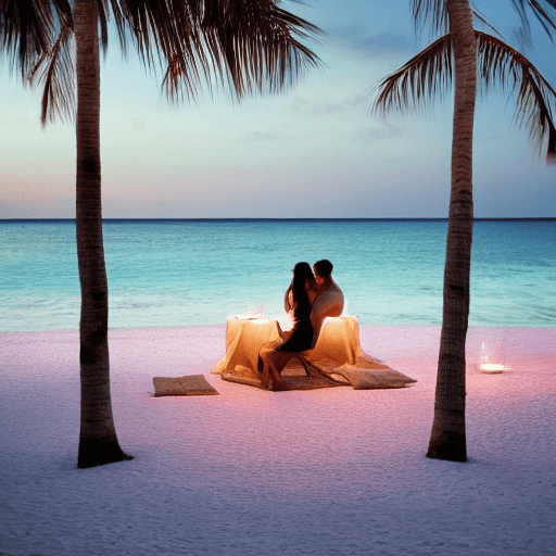 AI generated: High resolution stock photo, beautiful panoramic shot of a couple enjoying a private candlelit dinne...