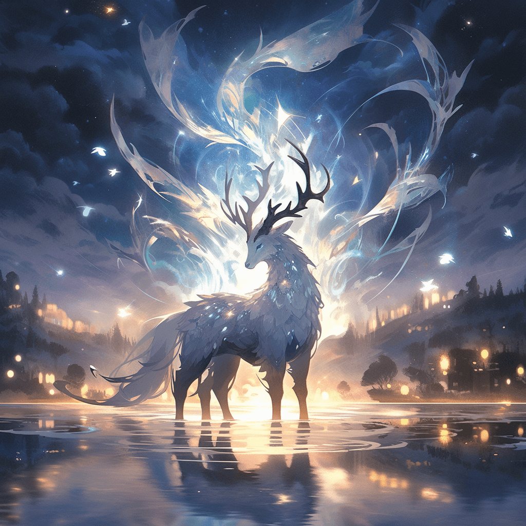 AI generated: Mythical creatures, glowing in chromatic hues, bathed in the celestial light of the northern lights ...