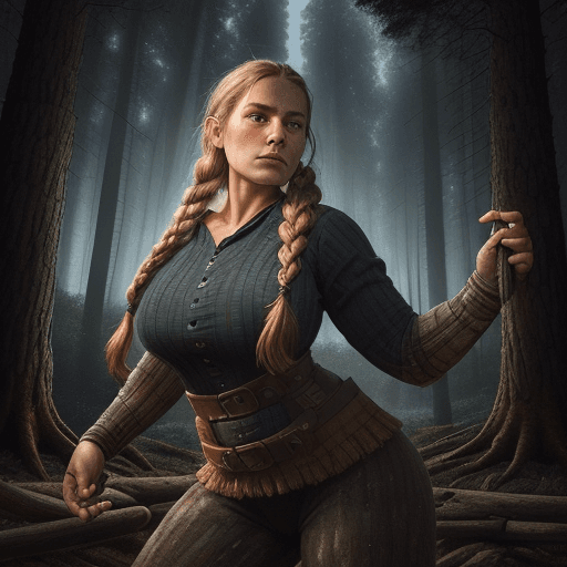 AI generated: portrait of a Lumberjack woman with huge beautiful braid, wearing tight-fitting outfit, intricate ac...