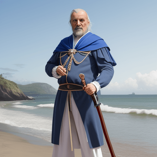 AI generated: eça de queirós, padre, segurando espada