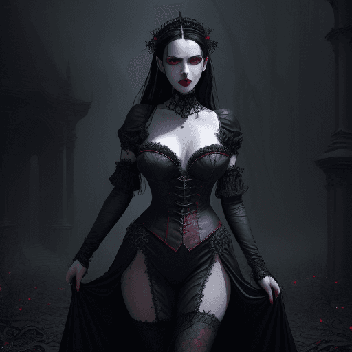 AI generated: beautiful sensuous white skin women, dark blue hair, crimson red eyes, charmer, alluring, queen vamp...
