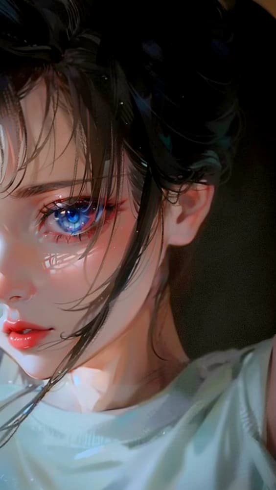 AI generated: Stylized close-up photo of a girl, messy hair, half frame, dramatic, vibrant colors, digital colors