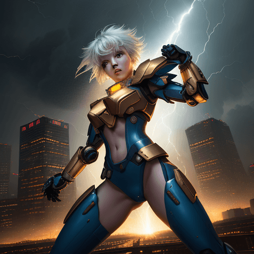 AI generated: Photorealistic depiction of a woman embodying the essence of urbanpunk, her body adorned with glowin...