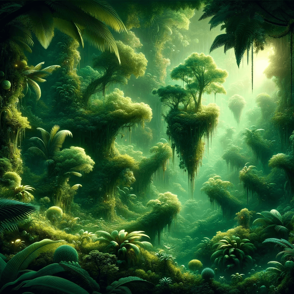 AI generated: Jungle, style digital art, surrealistic, sharp focus, green, daylight
