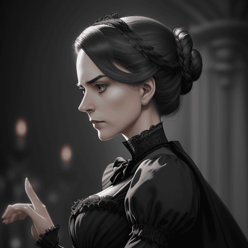 AI generated: Waist up, elegant Victorian costume, sophisticated clothing, black lace clothing, fitted clothing, f...