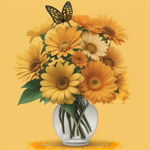 AI generated: A simple picture , yellow, Orange,  happiness with flower and butterflies