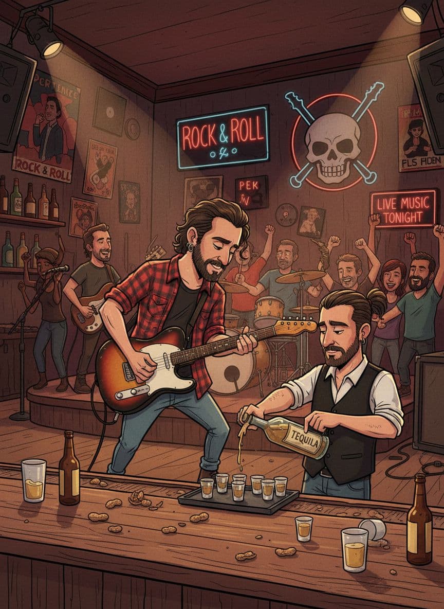 AI generated: Quiero que me des la imagen del tipo de referencia tocando con su guitarra telecaster (aparece en un...