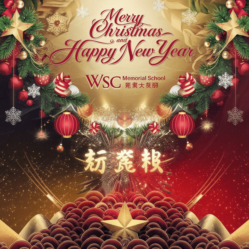 AI generated: "A vibrant and festive poster featuring the English words 'Merry Christmas and Happy New Year' in el...