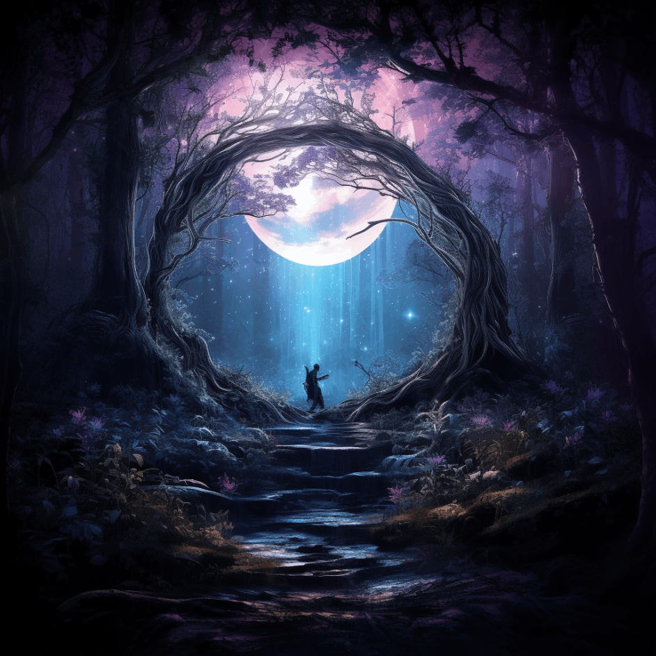 AI generated: Envision a tranquil, mystical forest at dusk. A hidden portal to a realm of forgotten myths awaits. ...