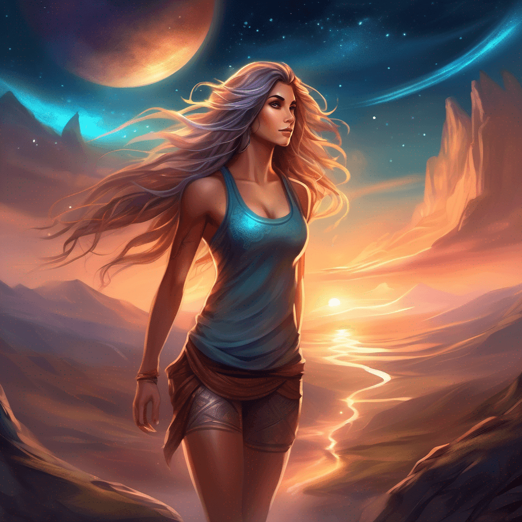 AI generated: A digital painting style poster of a female humanoid spirit in space and time, theory of general rel...