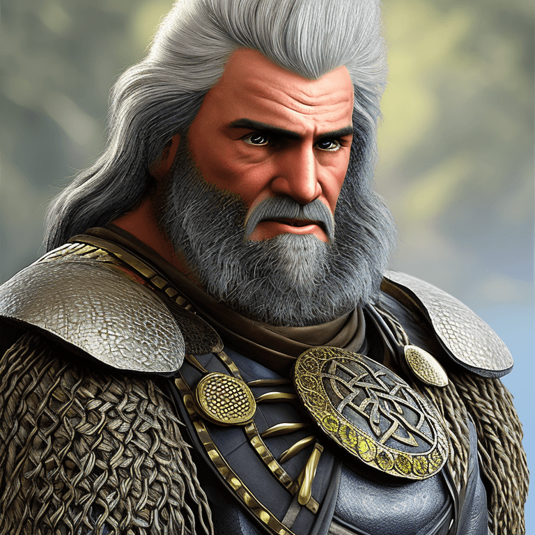 AI generated:  Photo realistic painting, Epic portrait of a legendary old celtic warrior, gray hair on head, dynam...