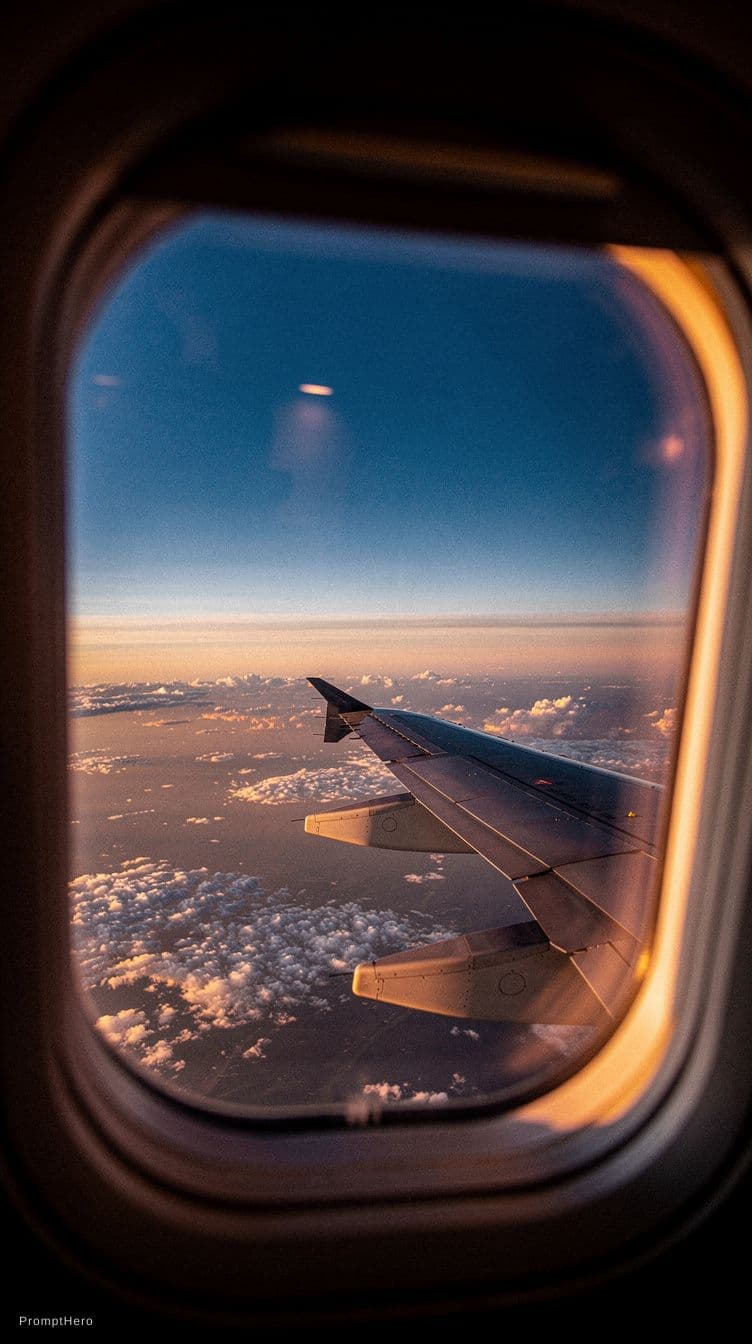 AI generated: the view of an evening plane window