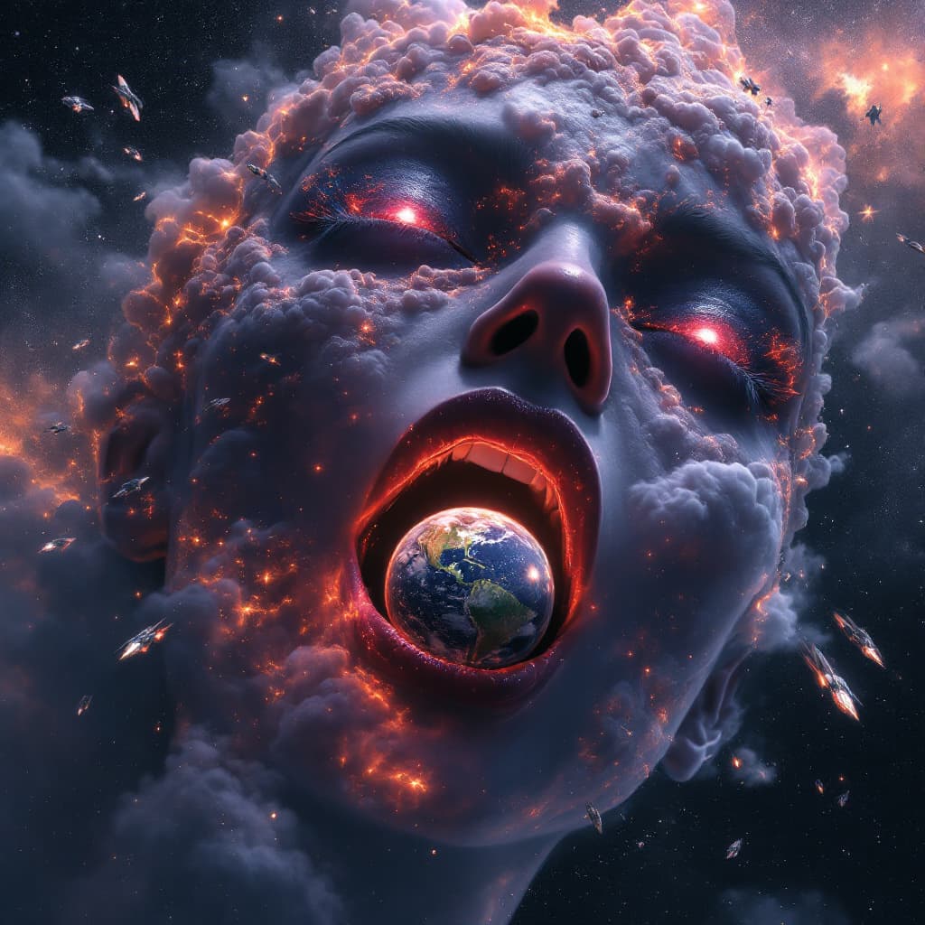 AI generated: enormous giantess millie bobby brown eleven from stranger things
bigger than a galaxy  floating in s...