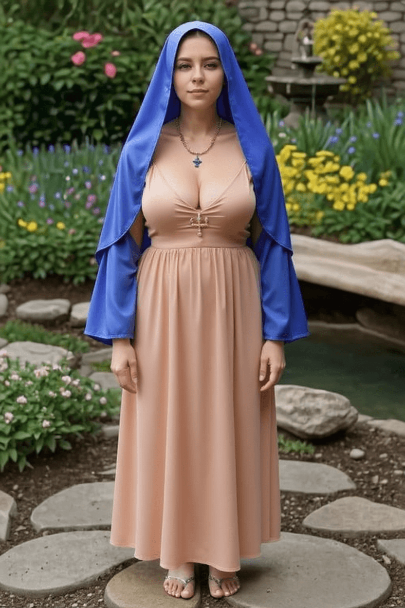 AI generated: This nun is standing naked. She keeps her veil on.